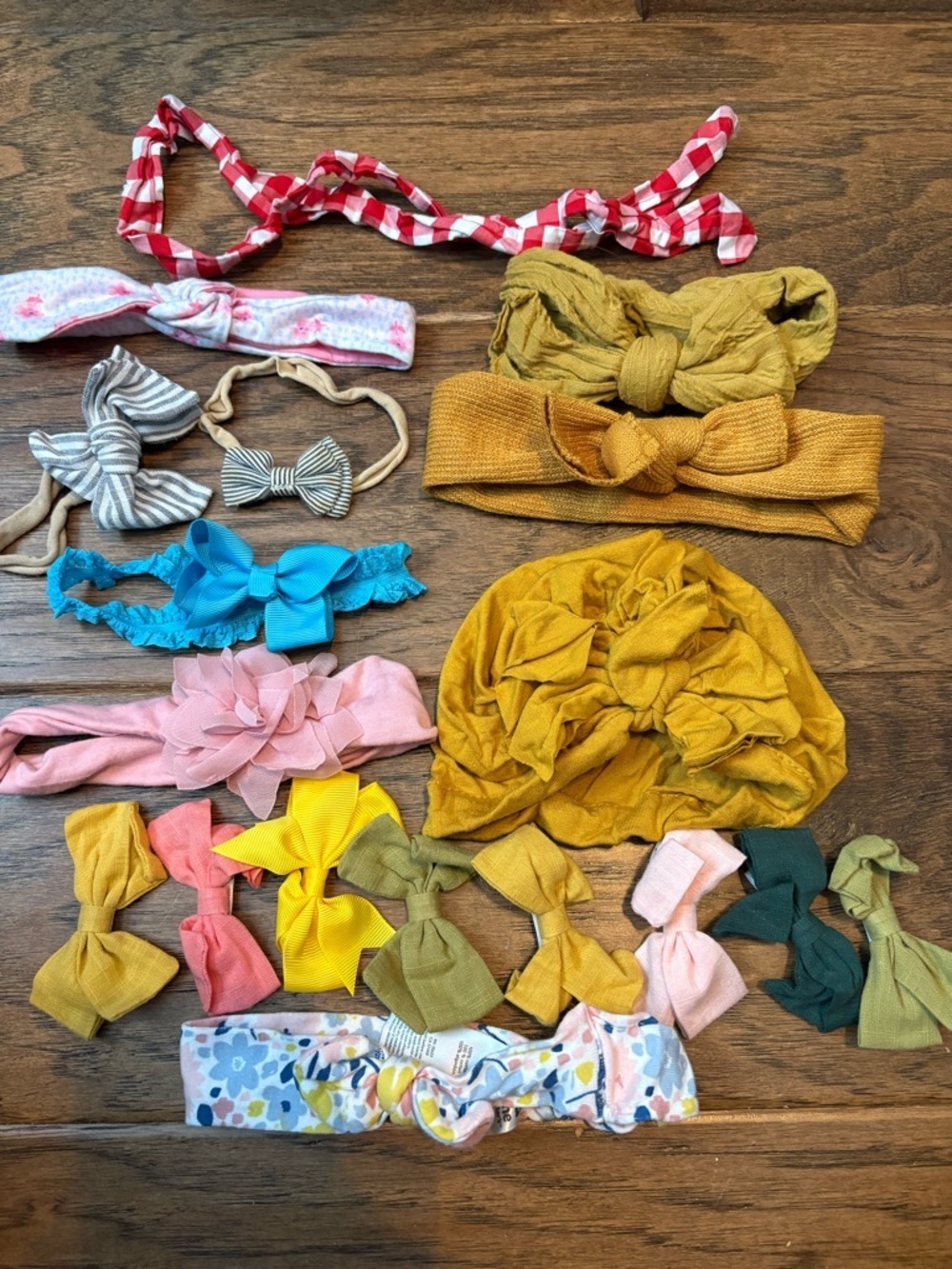 Assorted Kids Hair Bow & Headband Set in Mustard, Pink, Blue & Green